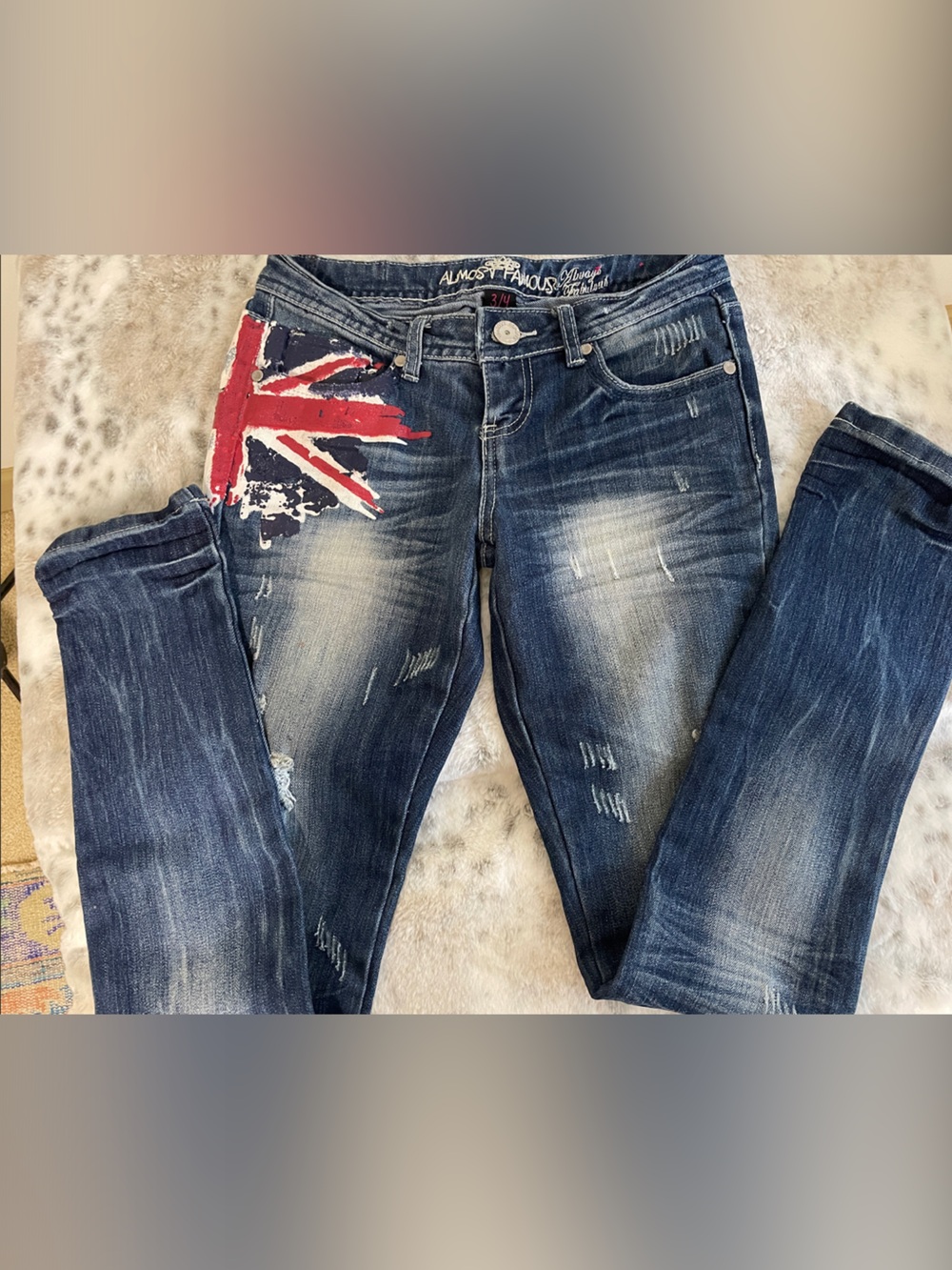 Almost Famous Dark Blue Skinny Jeans with Union Jack Accent